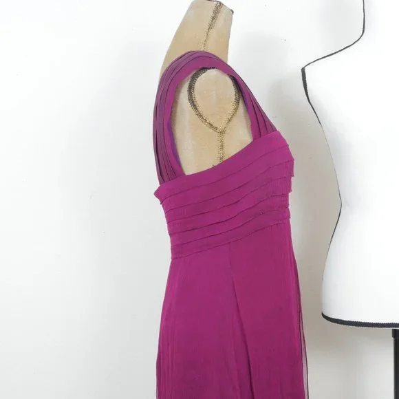 Tadashi Magenta Purple Silk Vintage Glamour Size 12 Layered Hem Retro Dress - Picture 6 of 11